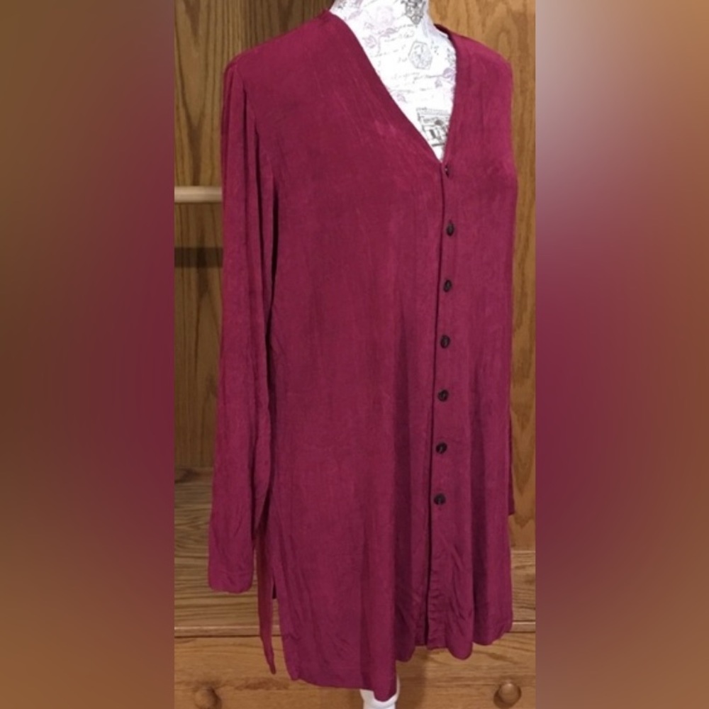 👠Chicos Chic Travelers Burgundy Shirt/ Cardigan/ Jacket Tunic w/ Side Slits, L